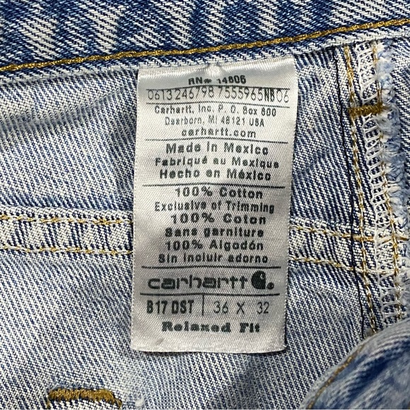 Carhartt Jeans Men’s Size 36x32 Relaxed Fit Medium Wash Denim Work Pants Blue - Picture 5 of 8